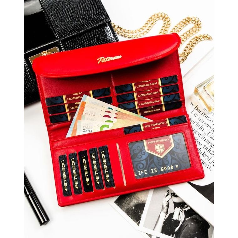 Portfel, czerwony, skóra ekologiczna, Peterson