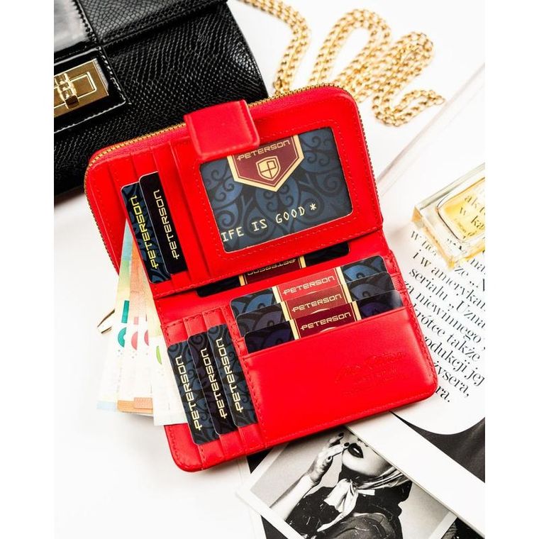 Portfel, czerwony, skóra ekologiczna, Peterson