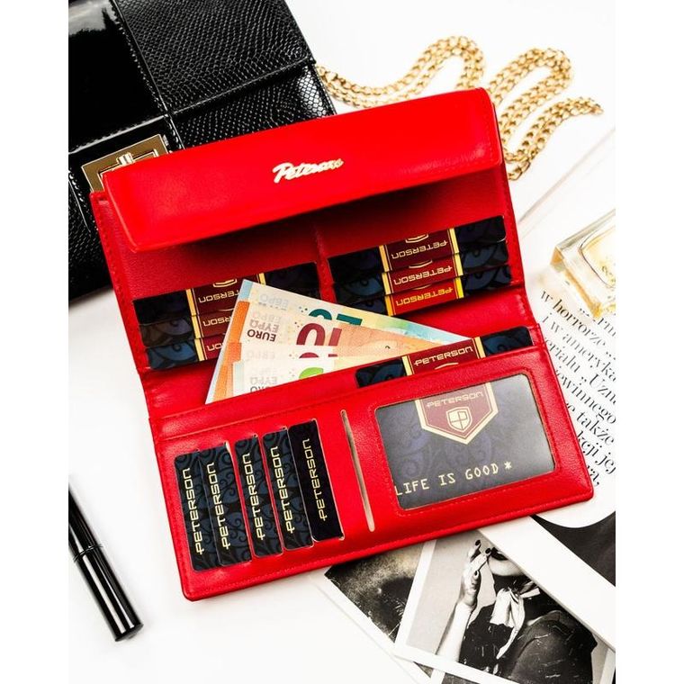 Portfel, czerwony, skóra ekologiczna, Peterson
