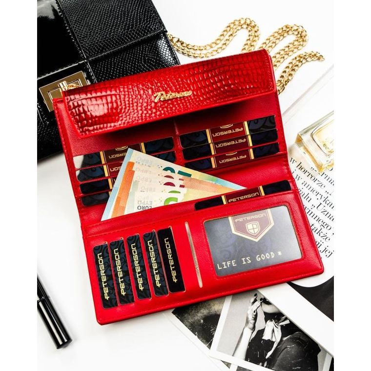 Portfel, czerwony, skóra ekologiczna, Peterson