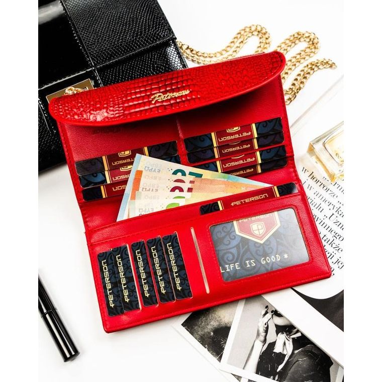 Portfel, czerwony, skóra ekologiczna, Peterson