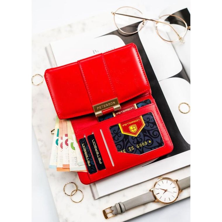 Portfel, czerwony, skóra ekologiczna, Peterson