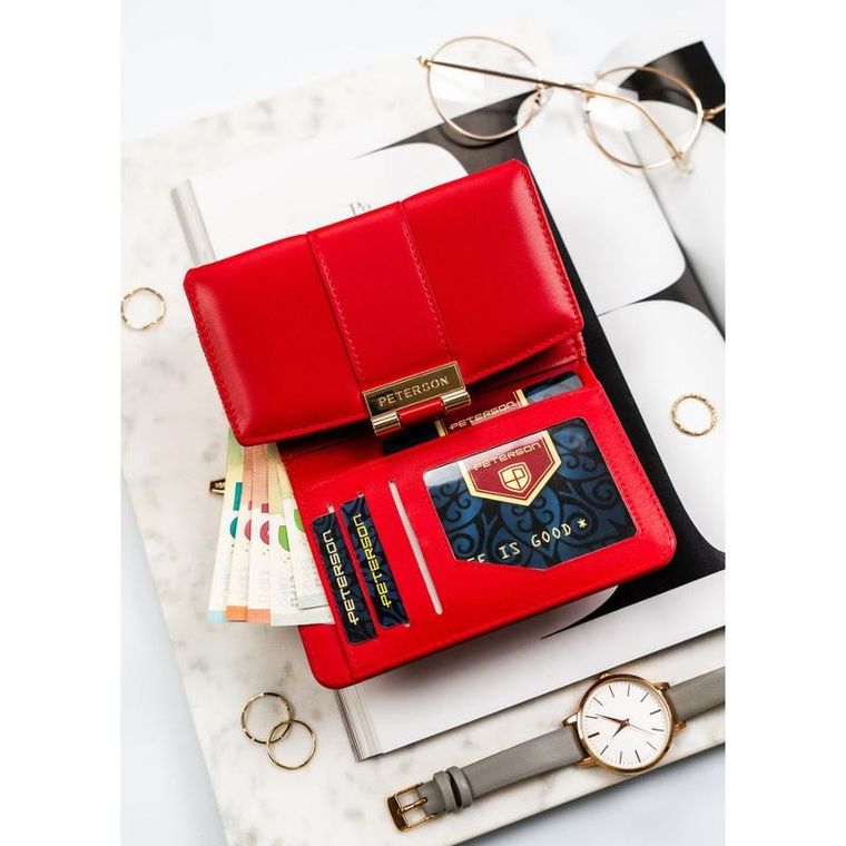 Portfel, czerwony, skóra ekologiczna, Peterson