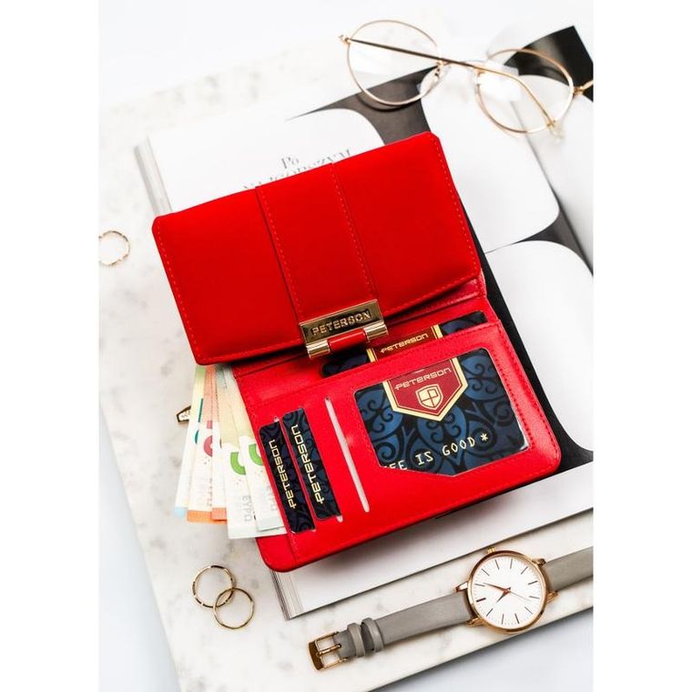 Portfel, czerwony, skóra ekologiczna, Peterson