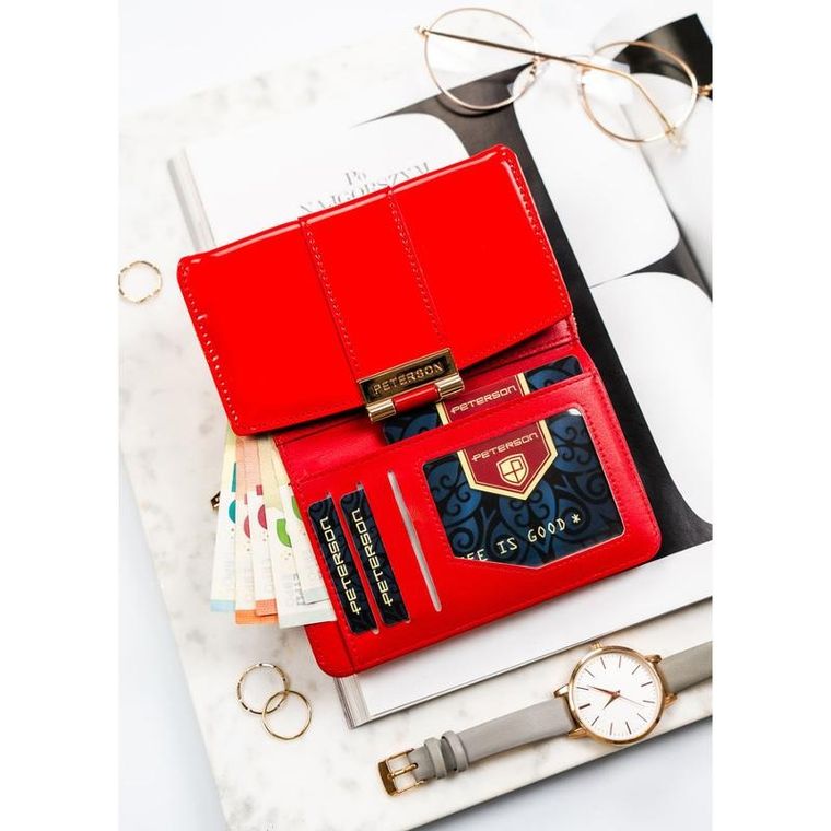 Portfel, czerwony, skóra ekologiczna, Peterson