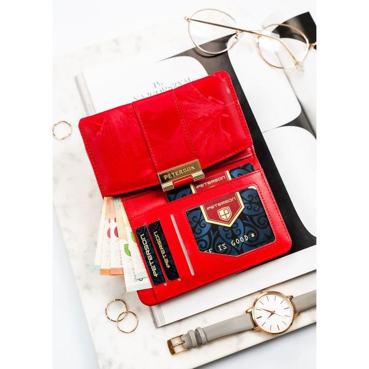 Portfel, czerwony, skóra ekologiczna, Peterson