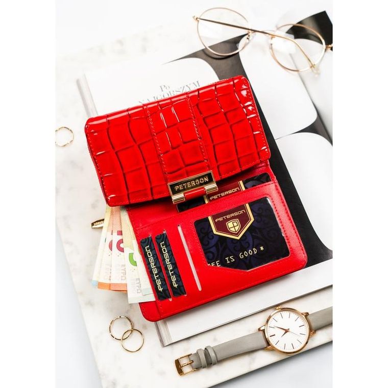 Portfel, czerwony, skóra ekologiczna, Peterson