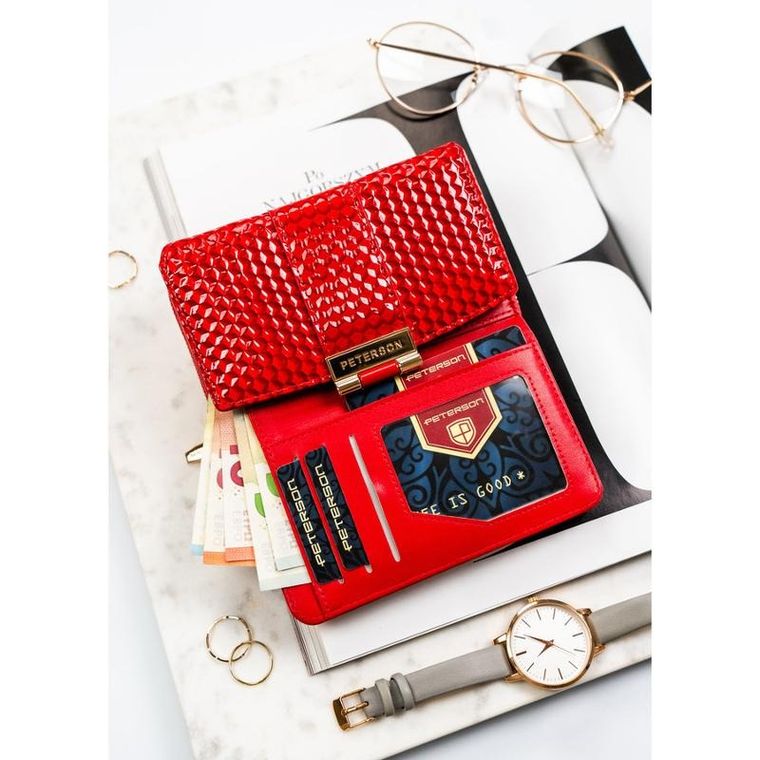Portfel, czerwony, skóra ekologiczna, Peterson