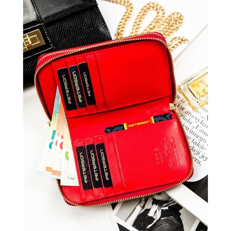 Portfel, czerwony, skóra ekologiczna, RFID, Peterson
