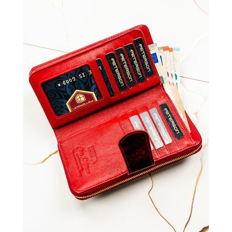 Portfel, czerwony, skóra naturalna i ekologiczna, Peterson
