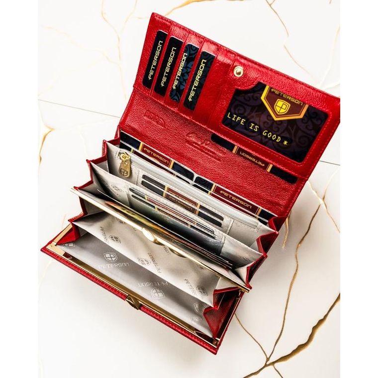 Portfel, czerwony, skóra naturalna i ekologiczna, Peterson