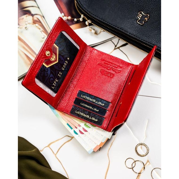 Portfel, czerwony, skóra naturalna i ekologiczna, Peterson