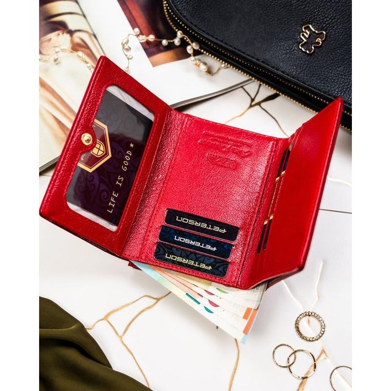 Portfel, czerwony, skóra naturalna i ekologiczna, Peterson