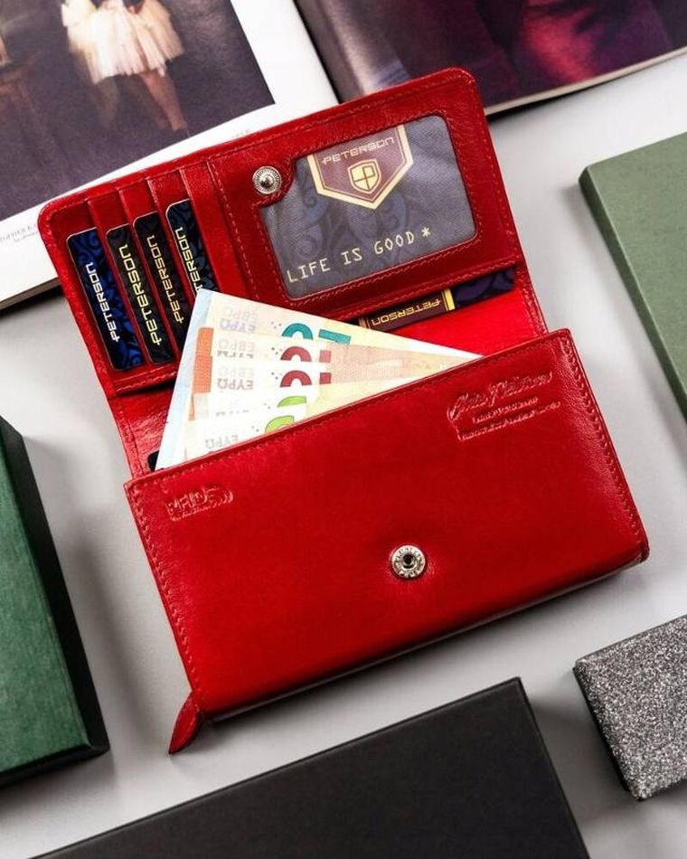 Portfel, czerwony, skórzany, Peterson