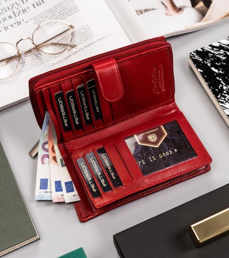 Portfel, czerwony, skórzany, Peterson