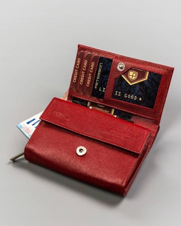 Portfel, czerwony, skórzany, Peterson