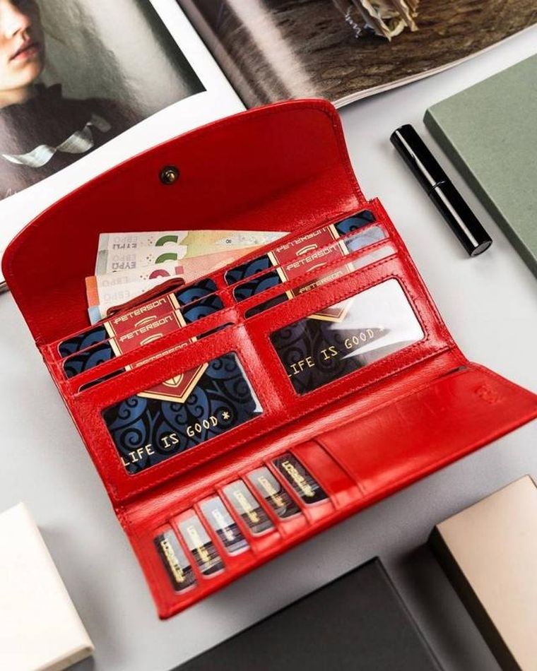 Portfel, czerwony, skórzany, Peterson