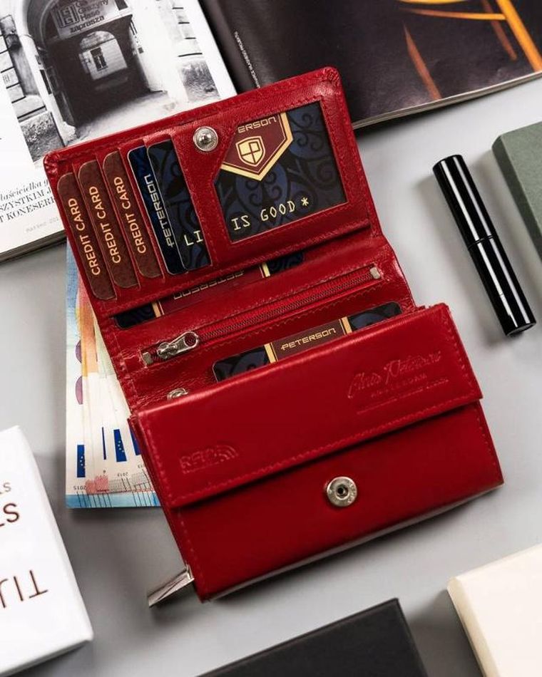 Portfel, czerwony, skórzany, Peterson