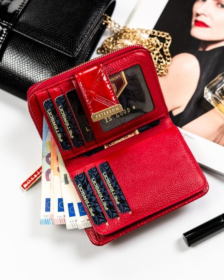 Portfel, czerwony, skórzany, Peterson
