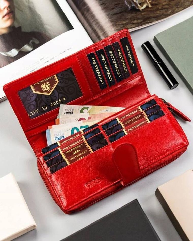 Portfel, czerwony skórzany, Peterson