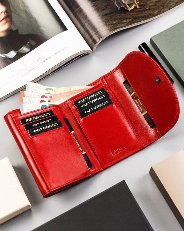 Portfel, czerwony, skórzany, Peterson