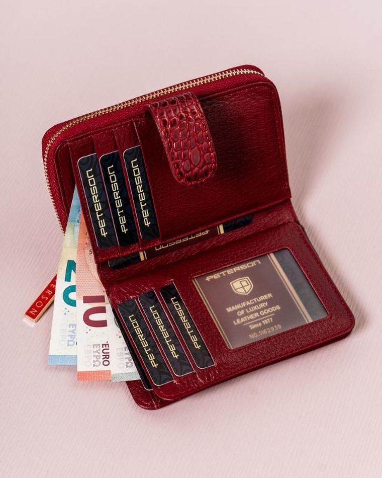 Portfel, czerwony, skórzany, Peterson