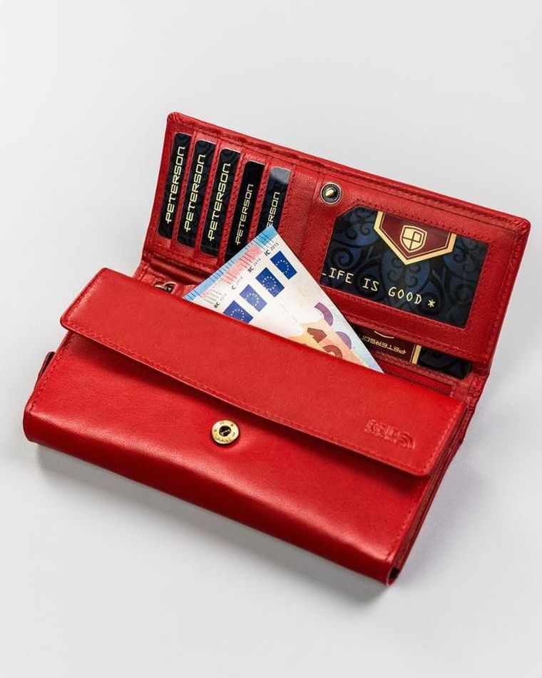 Portfel, czerwony, skórzany, Peterson