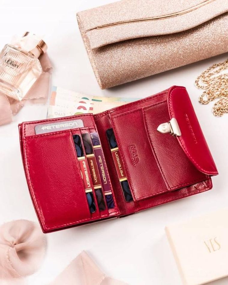 Portfel, czerwony, skórzany, Peterson