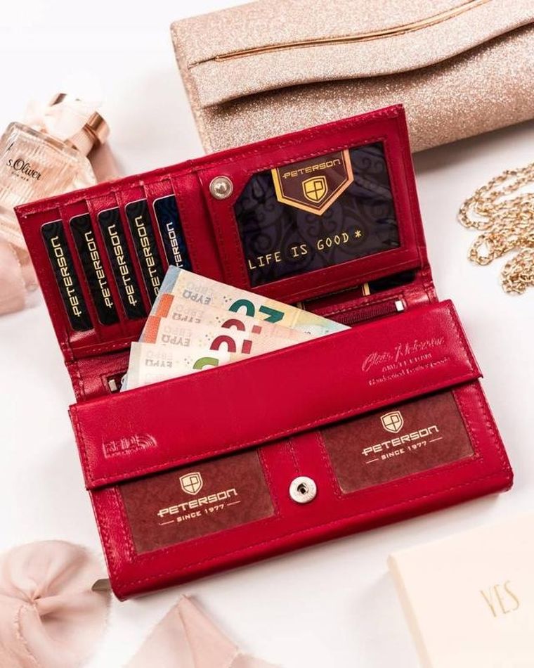 Portfel, czerwony, skórzany, Peterson