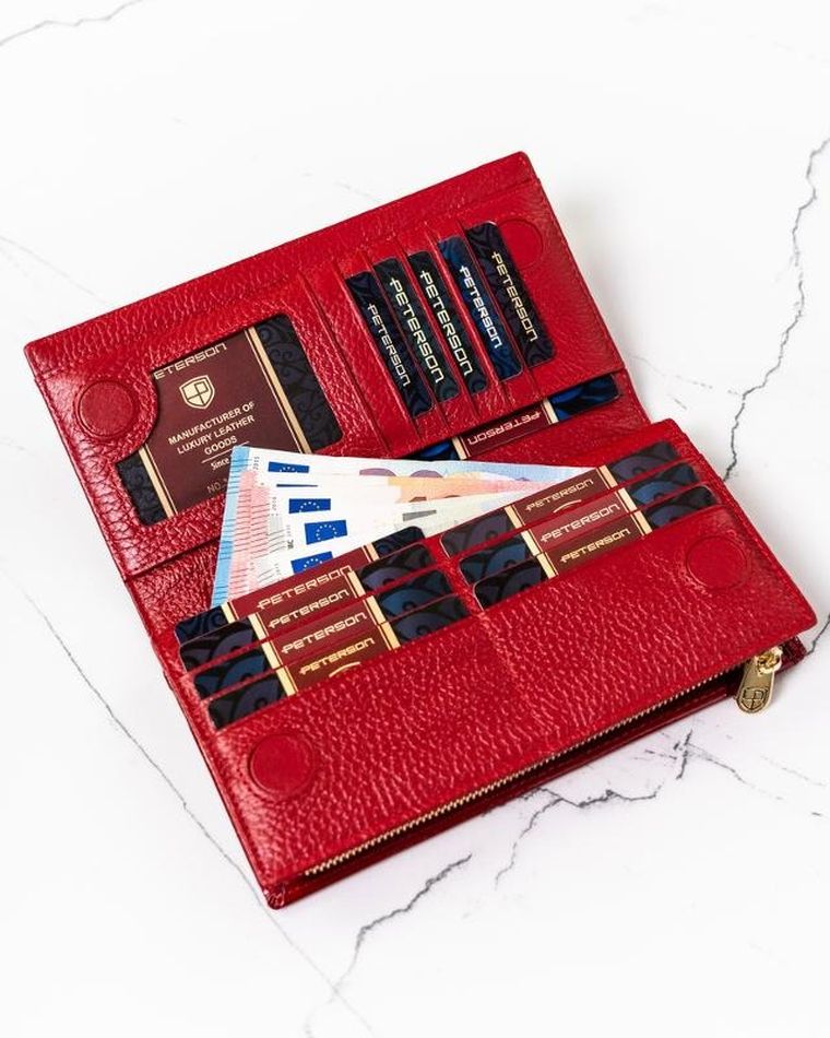 Portfel, czerwony, skórzany, Peterson