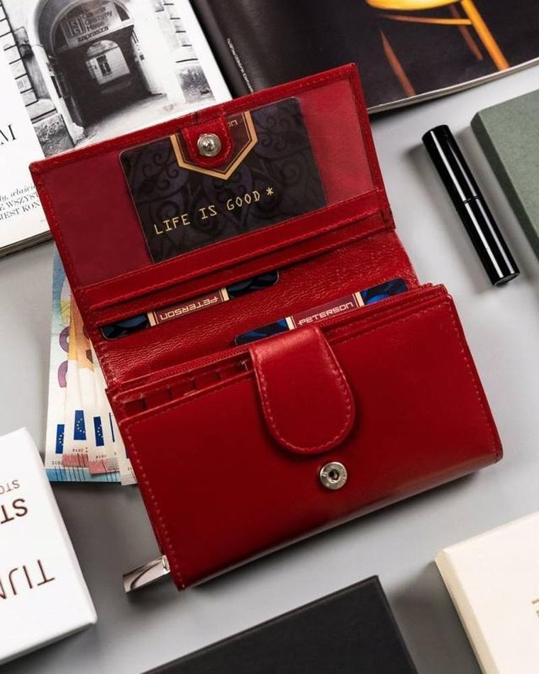 Portfel, czerwony, skórzany, Peterson