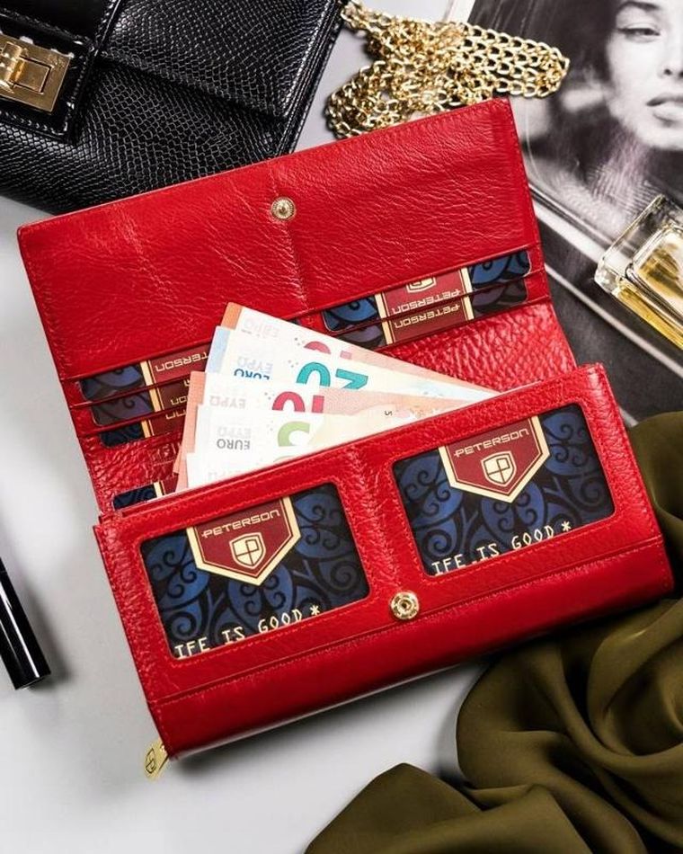 Portfel, czerwony, skórzany, Peterson