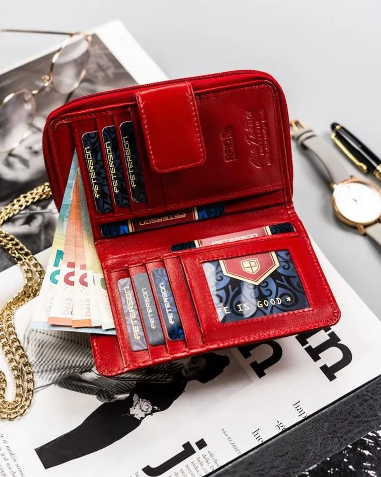 Portfel, czerwony, skórzany, Peterson