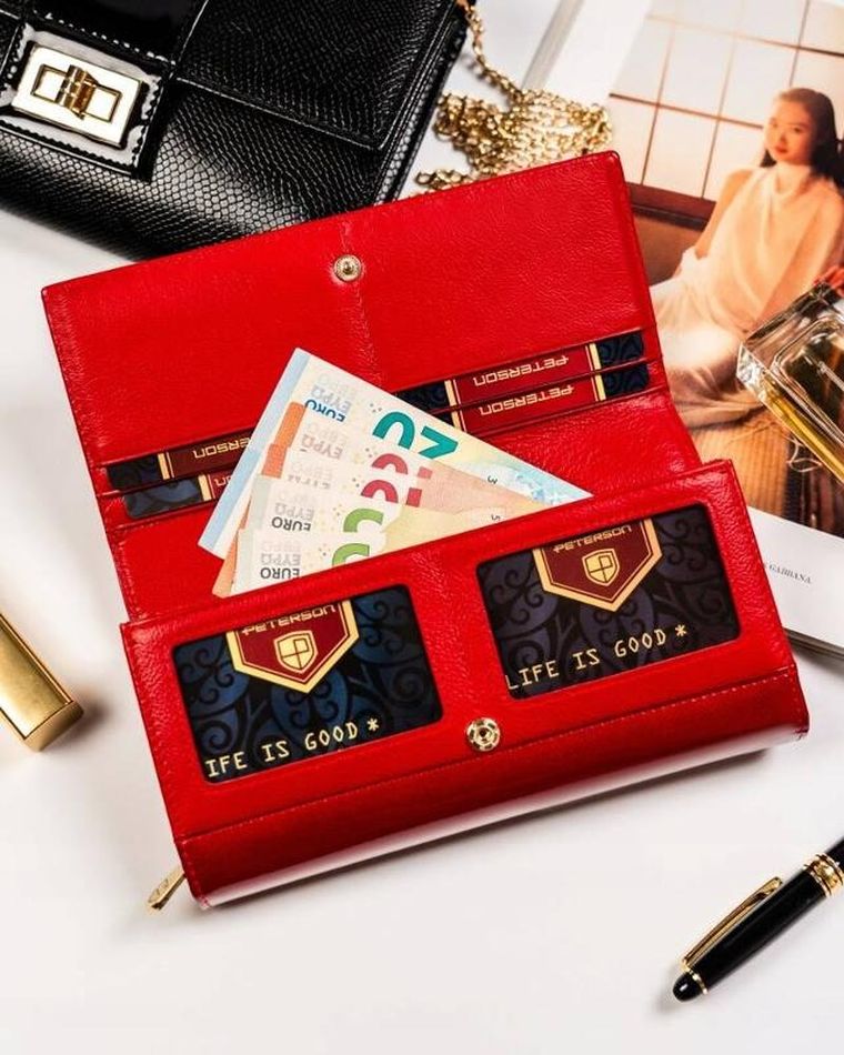 Portfel, czerwony, skórzany, Peterson