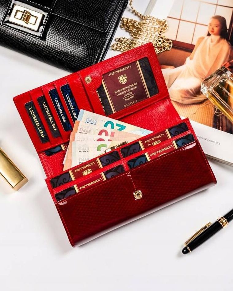 Portfel, czerwony, skórzany, Peterson