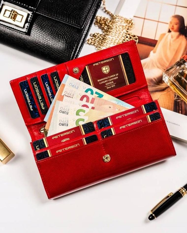Portfel, czerwony, skórzany, Peterson