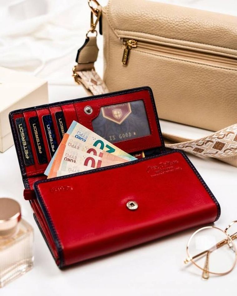 Portfel, czerwony, skórzany, Peterson