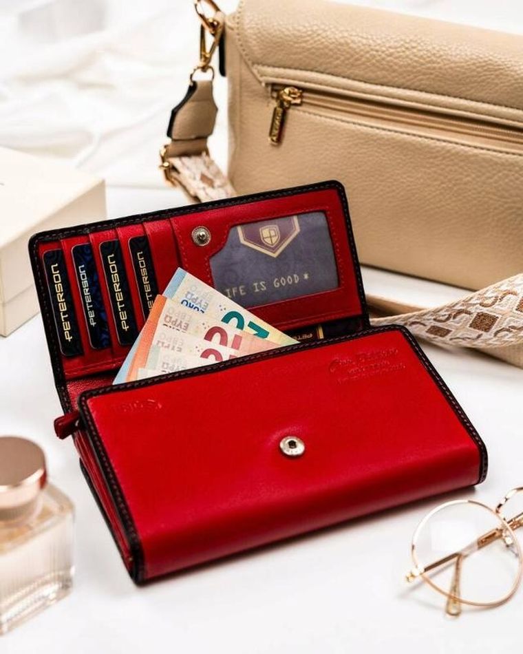 Portfel, czerwony, skórzany, Peterson