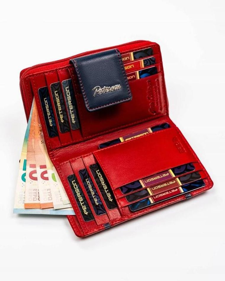 Portfel, czerwony, skórzany, Peterson