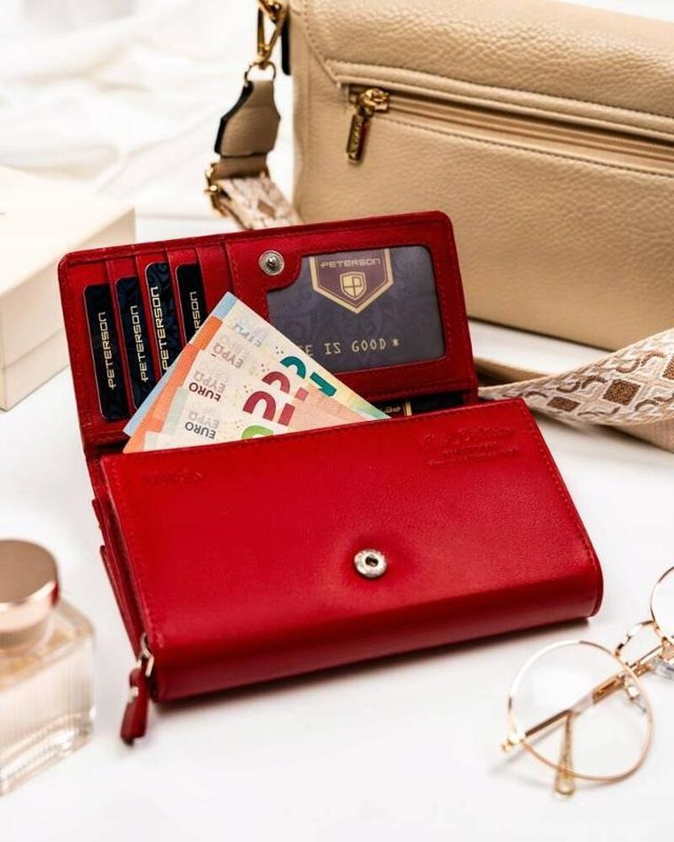 Portfel, czerwony, skórzany, Peterson