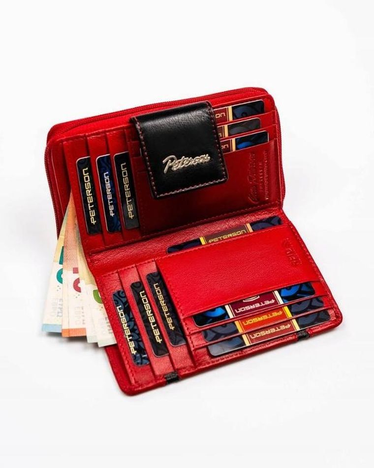 Portfel, czerwony, skórzany, Peterson