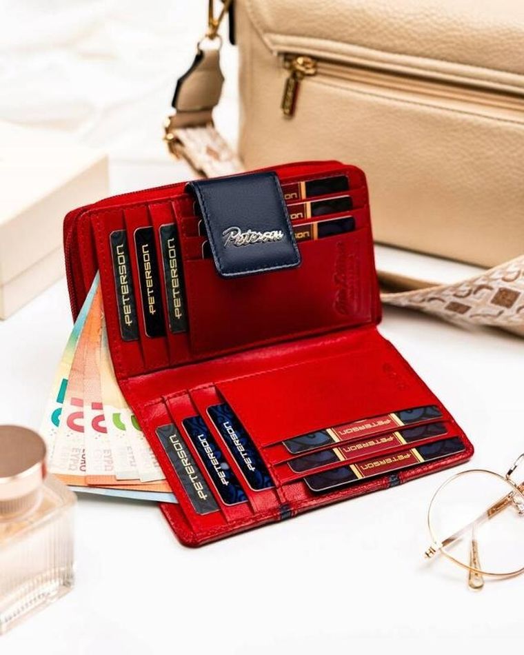 Portfel, czerwony, skórzany, Peterson