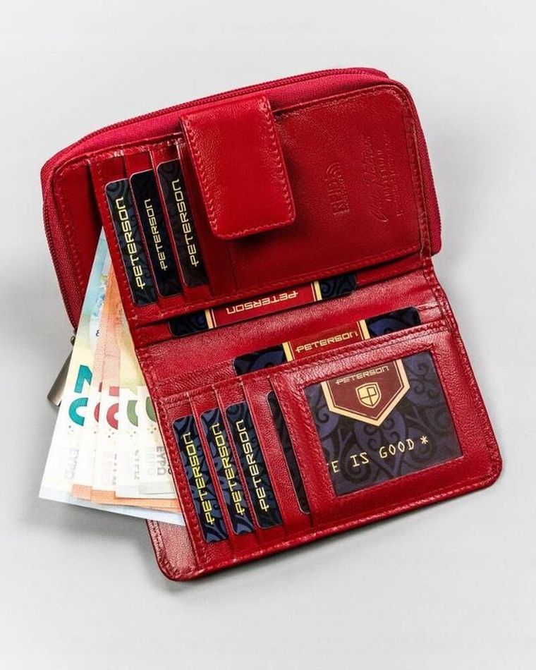 Portfel, czerwony, skórzany, Peterson