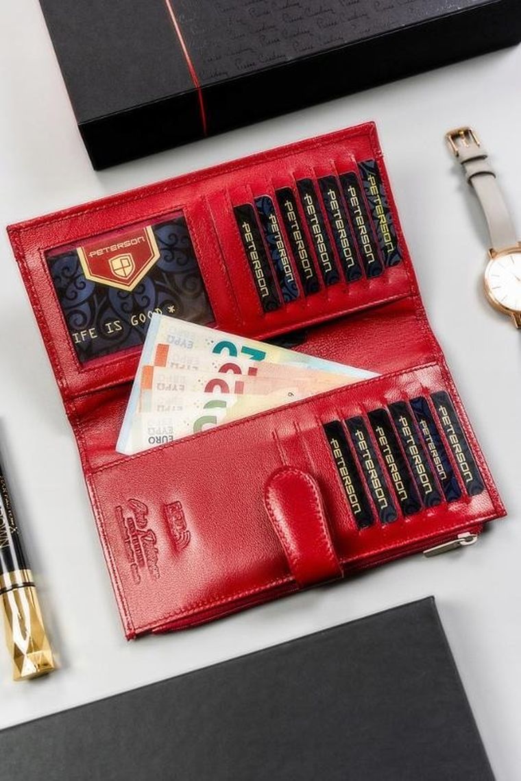 Portfel, czerwony, skórzany, Peterson