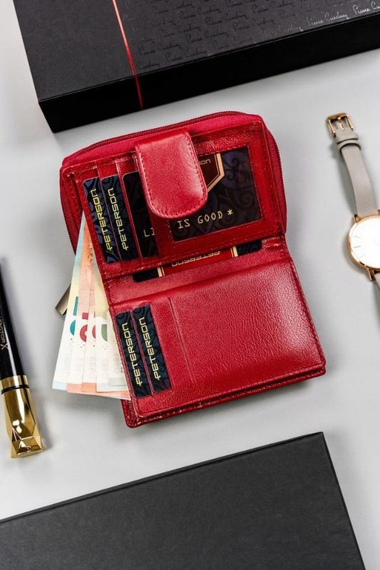 Portfel, czerwony, skórzany, Peterson