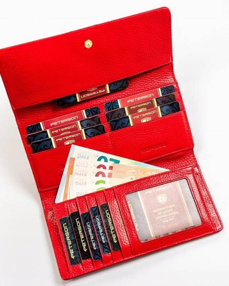 Portfel, czerwony, skórzany, Peterson
