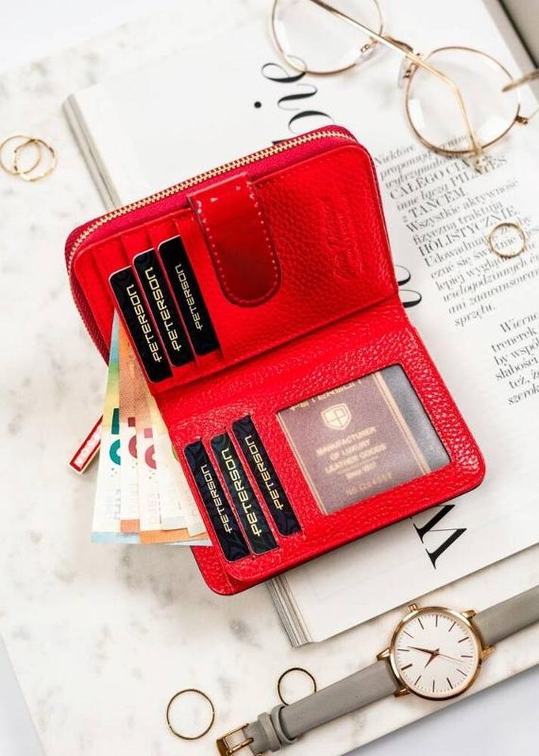 Portfel, czerwony, skórzany, Peterson