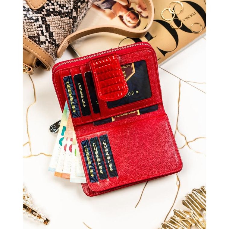 Portfel, czerwony, skórzany, Peterson