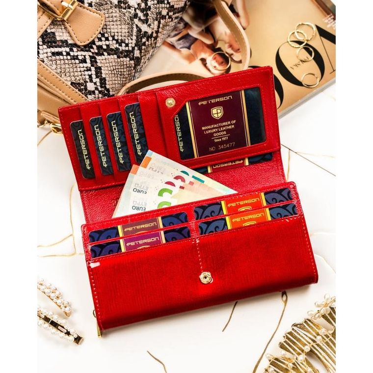 Portfel, czerwony, skórzany, Peterson
