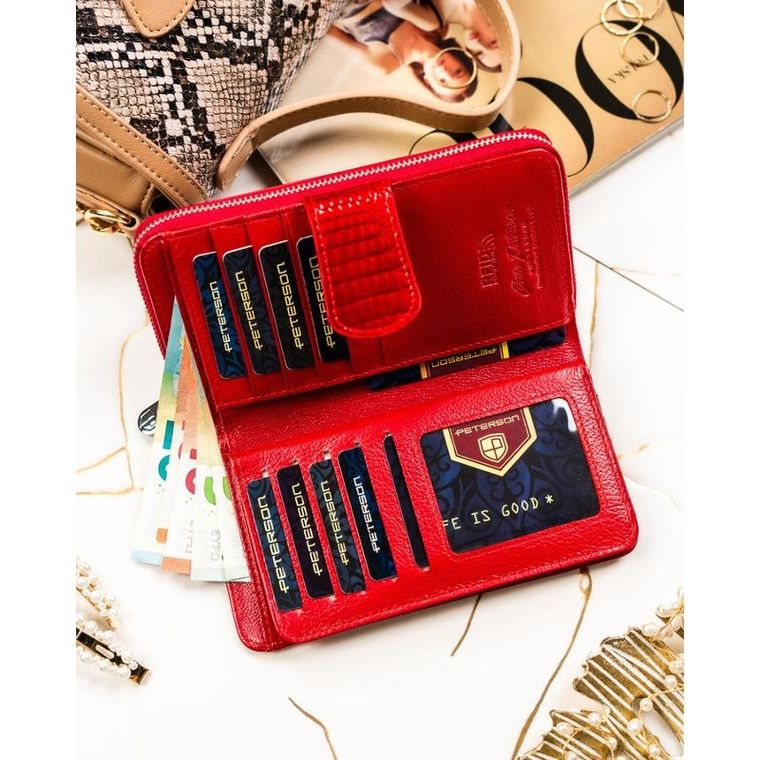 Portfel, czerwony, skórzany, Peterson